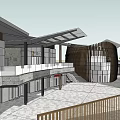 Modern Commercial Complex With Glass Facade Multistorey Structure And Outdoor Plaza
