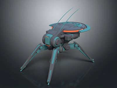 Mechanical Spider Creature With Multiple Legs Antennas And Teal Orange Accents 3d model