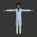 Character Wearing Blue Long Coat White Pants Glasses with Arms Outstretched Against Gray Gradient Background