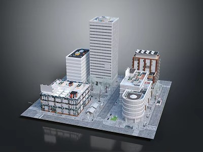Architectural Model Featuring Modern And Low Rise Buildings With Varied Roof Designs And Street Layout 3d model