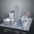 Architectural Model Featuring Modern And Low Rise Buildings With Varied Roof Designs And Street Layout