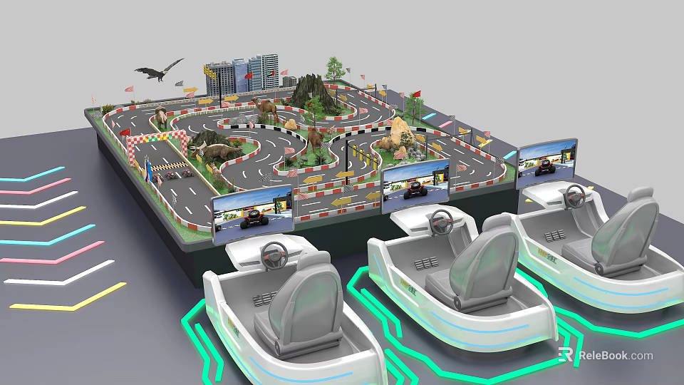 Immersive Racing Simulator Entertainment Appliances With Screens Seats And Race Track Model 3d model 