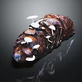 Root Vegetable In Pine Cone Shape With Small White Mushrooms On Dark Roasted Surface 3d model