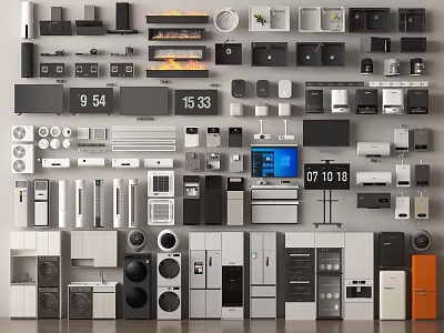 Modern Daily Household Appliances Collection Featuring Refrigerators Ovens Washers And Small Devices 3d model