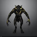 Fierce Mythical Monster Featuring Black Body Yellow Horns Golden Decorations And Sharp Claws