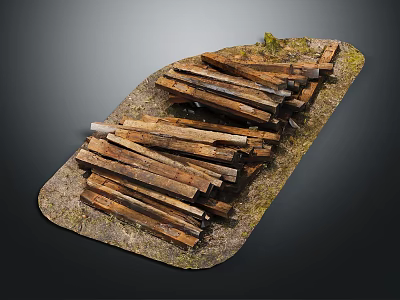 Natural Wood Logs Stacked On Rustic Stone Base With Green Moss Accents 3d model