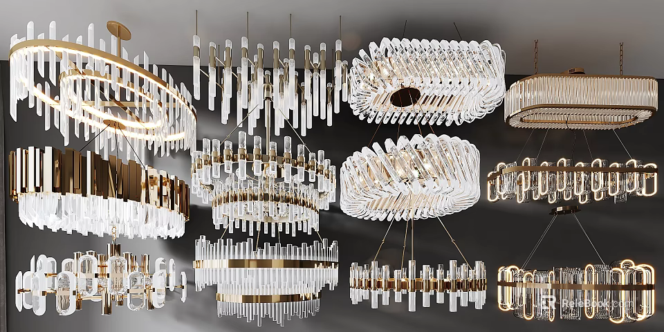 Elegant Various Modern Crystal Chandeliers With Metal Frames And Crystal Pendants 3d model 