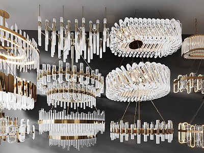 Elegant Various Modern Crystal Chandeliers With Metal Frames And Crystal Pendants 3d model