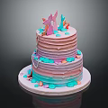 Two Tier Rainbow Colored Frosting Cake With Pink Mermaid Tail Coral Decorations And Colorful Accents