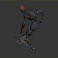 Game Movie Robot Character With Red Head Metal Body And Mechanical Joints