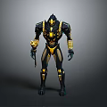 Futuristic Armored Character Design With Black Gold Armor And Yellow Accents