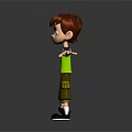 Game Movie Character Red Haired Boy in Green T-Shirt with Wrist Device Standing Arms Outstretched