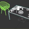 Modern Dining Table Set With Gray Chairs Plates Cake And Tableware 3d model