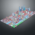 Cartoon City Model With Colorful Buildings Skyscrapers Rivers And Green Spaces