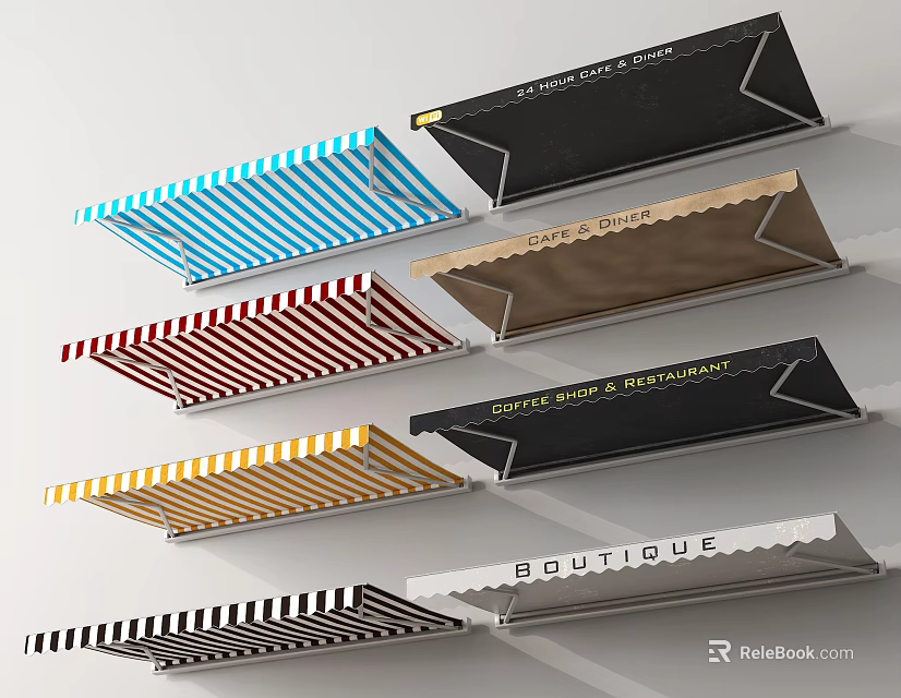 Colorful Striped Awnings Ideal for Commercial Shops Restaurants and Boutiques 3d model 