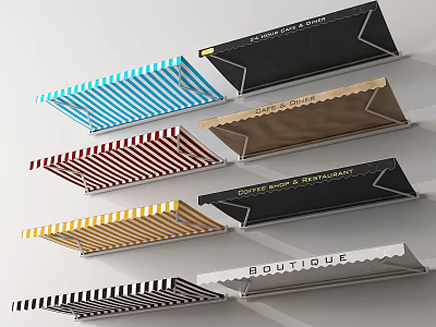 Colorful Striped Awnings Ideal for Commercial Shops Restaurants and Boutiques 3d model
