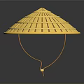 Traditional Asian Yellow Woven Conical Hat With Striped Design For Outdoor Use