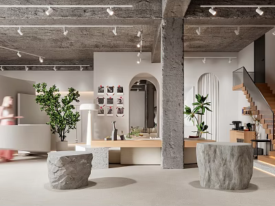 Modern Minimalist Clothing Store Interior With Exposed Concrete And Warm Natural Decor Elements 3d model