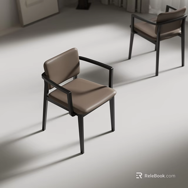 Modern Single Chair With Light Brown Leather Seat And Black Metal Frame 3d model 