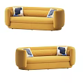 Cozy Yellow Multi Seater Sofa With Blue And White Decorative Pillows 3d model