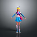 Anime Style Female Character With Blonde Hair Blue Accessories And Fantasy Creature Design