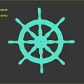 Yellow Wooden Carved Ship's Wheel Sculpture With Artistic Design And Reflective Surface