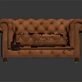 Classic Brown Leather Sofa With Tufted Button Design And Rolled Arms