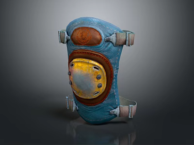 Blue Knee Pad With Brown Leather Yellow Panel And Metal Buckles Design 3d model