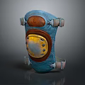 Blue Knee Pad With Brown Leather Yellow Panel And Metal Buckles Design