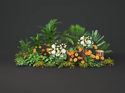 Vibrant Floral Installation with Diverse Greenery White Blooms and Orange Flowers 3d model