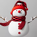 Cute Snowman Doll With Red And Black Checkered Hat Scarf Red Buttons And Branch Arms