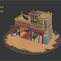 Traditional Desert Architecture Model With Clay Walls Red Roof Blue Base And Sandy Ground Decorations