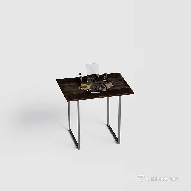 Elegant Decorative Ornament Set on Dark Wooden Table with Metal Legs and Assorted Small Decor 3d model 