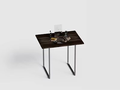 Elegant Decorative Ornament Set on Dark Wooden Table with Metal Legs and Assorted Small Decor 3d model