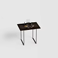 Elegant Decorative Ornament Set on Dark Wooden Table with Metal Legs and Assorted Small Decor