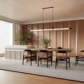 Modern Restaurant Interior With Wooden Walls Dining Table Chairs Pendant Lights And Plants