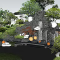 Elegant Traditional Garden With Rockery Stones Pond And Lush Green Plants
