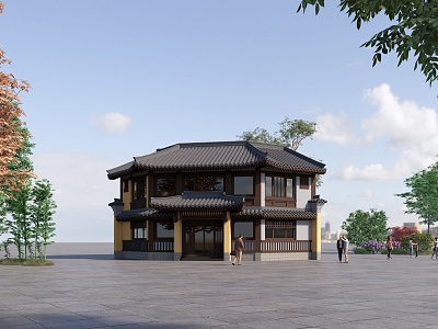 Architecture Antique Architecture Commercial Homestay Street View Catering 3d model