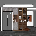 Modern Wooden Wine Cabinet Interior Design With Wine Bottles And Decorative Items