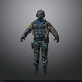 Colorful Camouflage Uniformed Military Soldier with Tactical Helmet Face Mask Vest Gloves and Boots