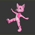 Pink Striped Cartoon Cat Character With Standing Pose And Cute Expression 3d model