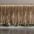 Modern Interior Feature Wall With Wooden Slats And Green Plants At Bottom