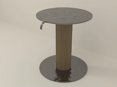 Modern Textured Round Metal Side Table With Fluted Column Base For Elegant Living Room Decor 3d model