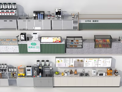 Bubble Tea Shop Interior With Counter Drinks Display Menu Board And Equipment 3d model