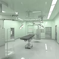 Clean Bright Operating Room With Surgical Lights Operating Table And Blue Floor 3d model