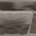 Elegant Wooden Reception Desk Interior With Curved Wave Texture And Natural Grain