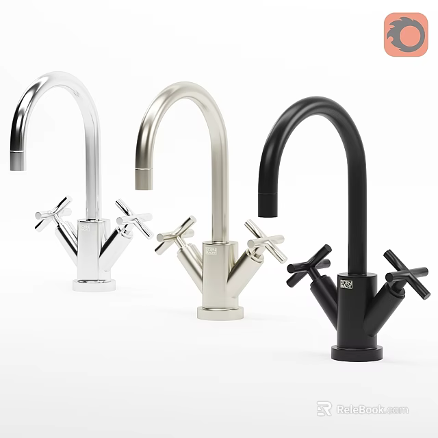 Stylish Silver Gold Black Double Handle Faucets With Various Styles For Home Kitchen 3d model 