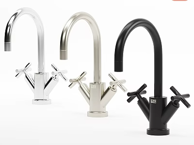 Stylish Silver Gold Black Double Handle Faucets With Various Styles For Home Kitchen 3d model
