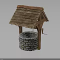 Traditional Well Structure With Wooden Roof And Stone Brick Wall