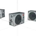 Three Graffiti Patterned Gray Speakers with Retro Design and Brand Logos 3d model